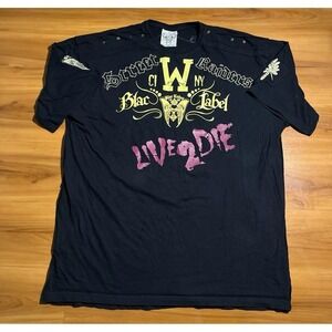 Mens Vintage Blac Label Street Raiders Warrior Y2 K Live 2 Die Crewneck T-Shirt